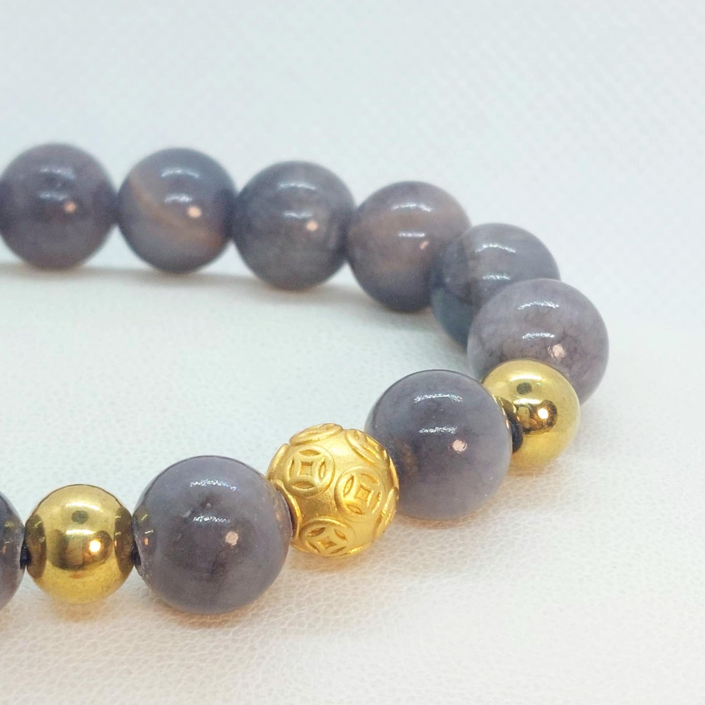 Natural Grey Jade Bracelet with 10mm Stones