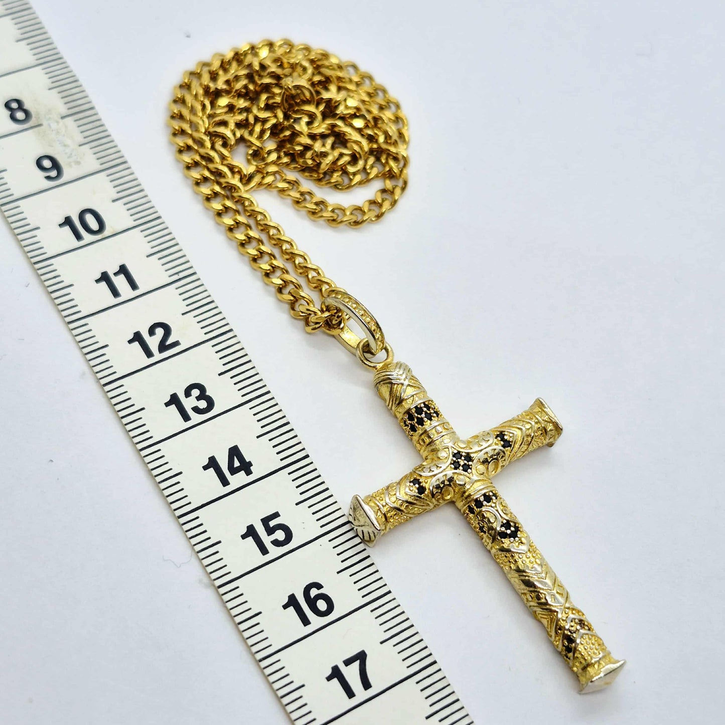 Cross Pendant in Gold Plated Sterling Silver with Stainless steel Chain Necklace