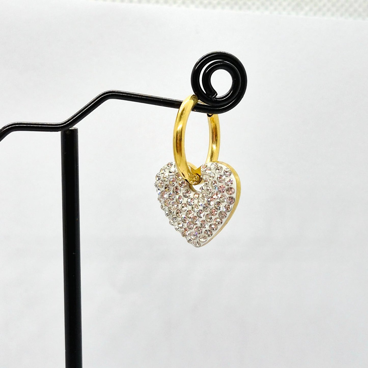 Zircon Heart Hoop Earrings in Stainless Steel Gold Plated