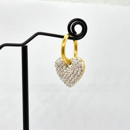 Zircon Heart Hoop Earrings in Stainless Steel Gold Plated