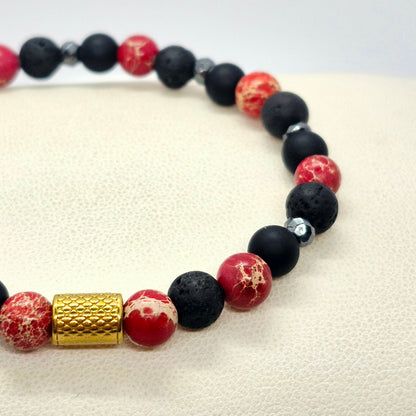 Natural Onyx, Hematite, Lava and Red Jasper Bracelet in 6mm Stones