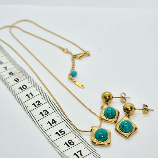 Natural Turquoise Set in Gold Plated Stainless Steel with Chain Necklace