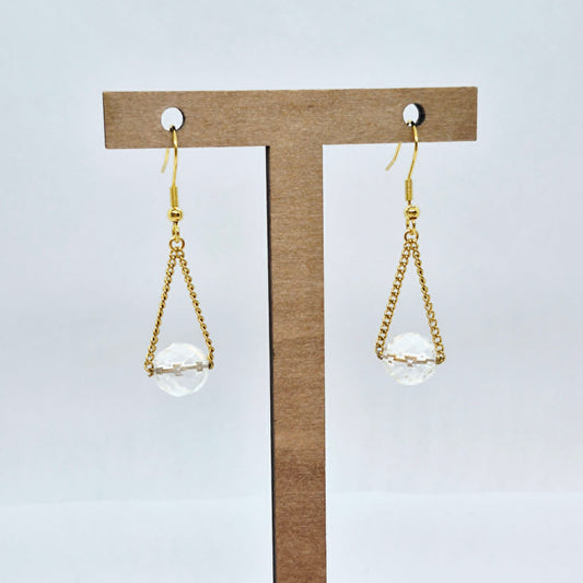 Natural Crystal Quartz Dangle Earrings in Stainless Steel Gold Plated