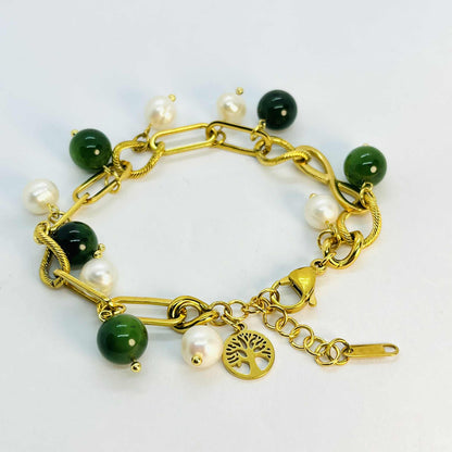 Natural Stone Bracelet with Pearls and Hetian Jade in 6-10mm Stones
