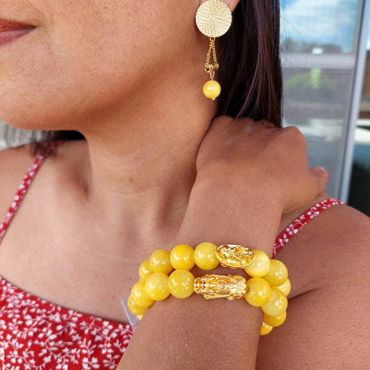 Natural Yellow Jade Bracelet with 1Omm Stones