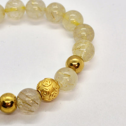 Natural Rutilated Quartz Set in 10mm Stones with Stainless Steel Gold Plated