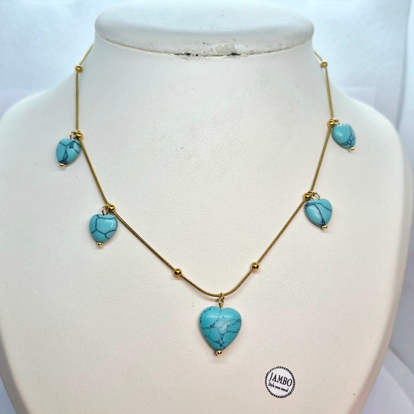 Natural Heart Turquoise Necklace Pendant with Gold Plated Stainless Steel Chain