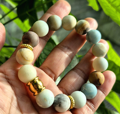 Natural Frosted Amazonite Bracelet in 12mm Stone