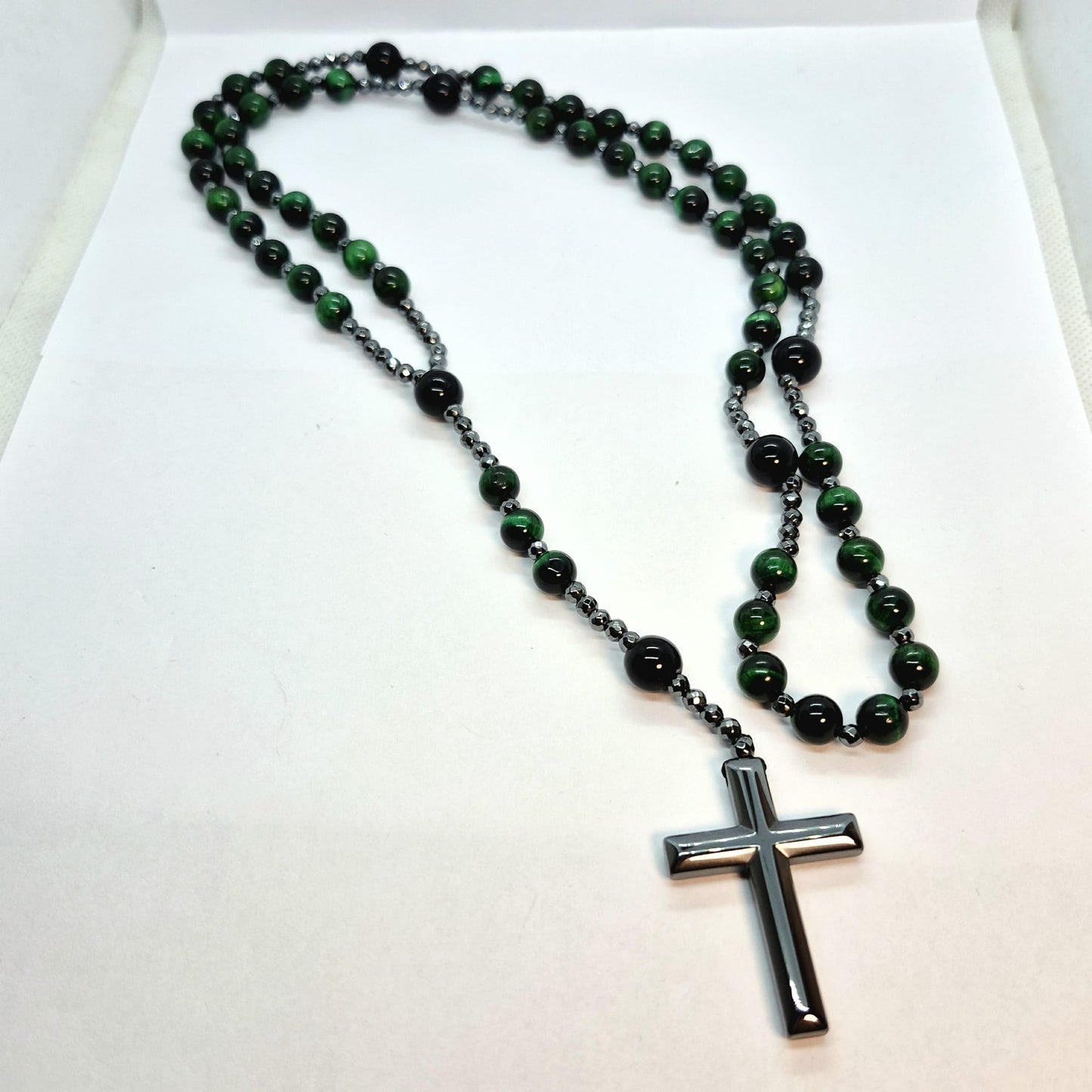 Green Tiger Eye Rosary with Hematite