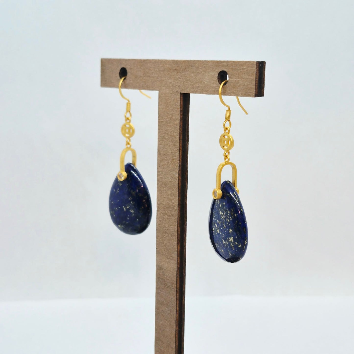 Natural Lapis RainDrop Earrings in Stainless Steel Gold Plated