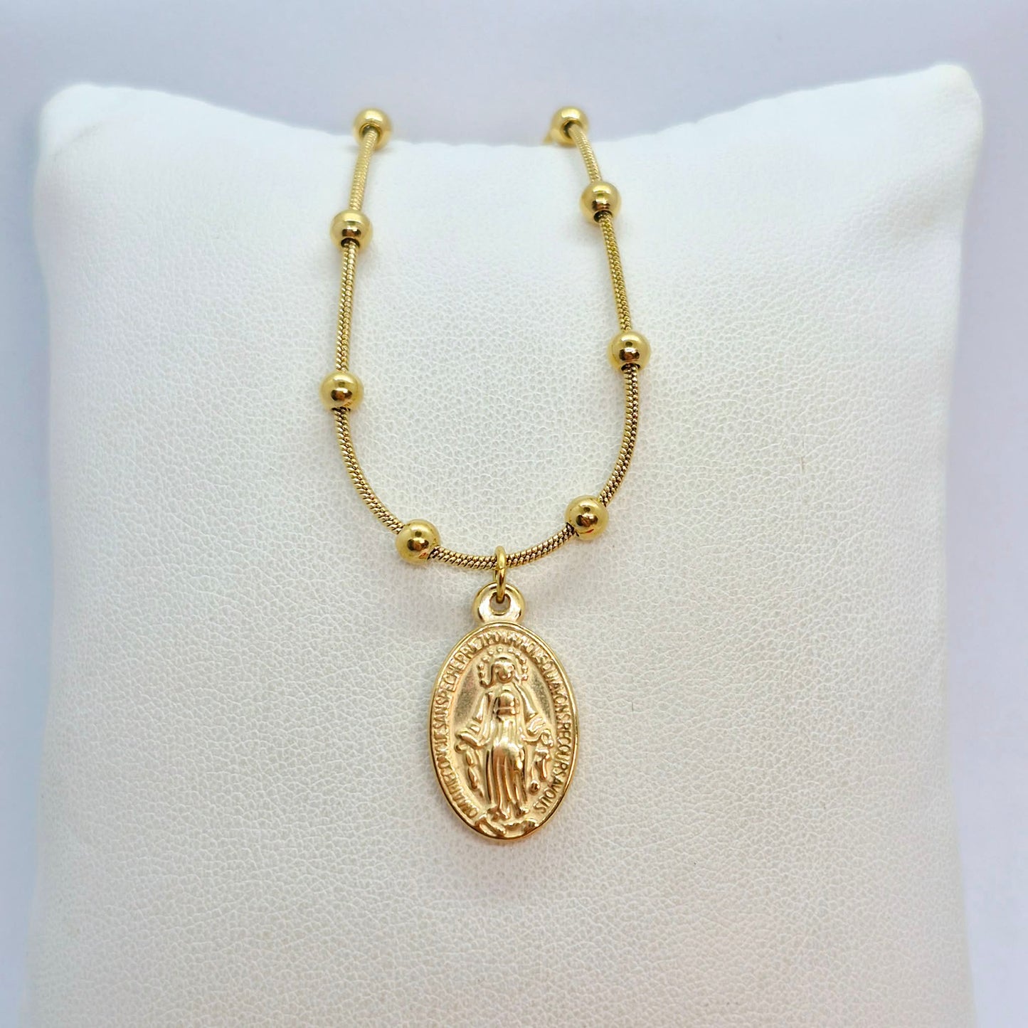 Holy Virgin Mary Pendant in Gold Plated Stainless Steel with Chain Necklace