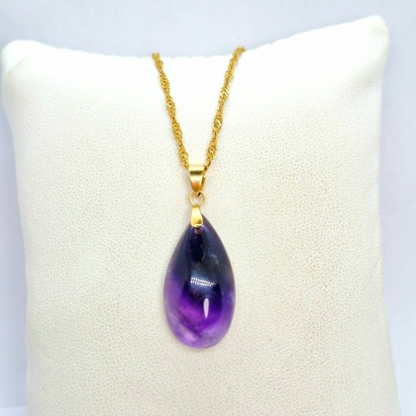 Natural Amethyst RainDrop Pendant with Stainless Steel Chain Necklace