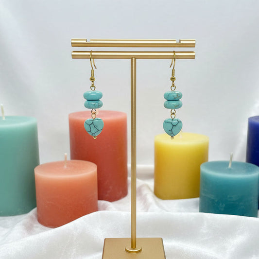 Natural Turquoise Heart Dangle Earrings in Stainless Steel Gold Plated
