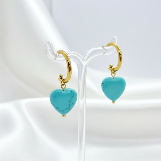 Natural Turquoise Heart Earrings in Gold Plated Stainless Steel