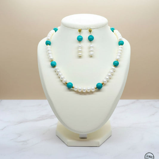 Natural Turquoise and Pearl Set 10mm Stones