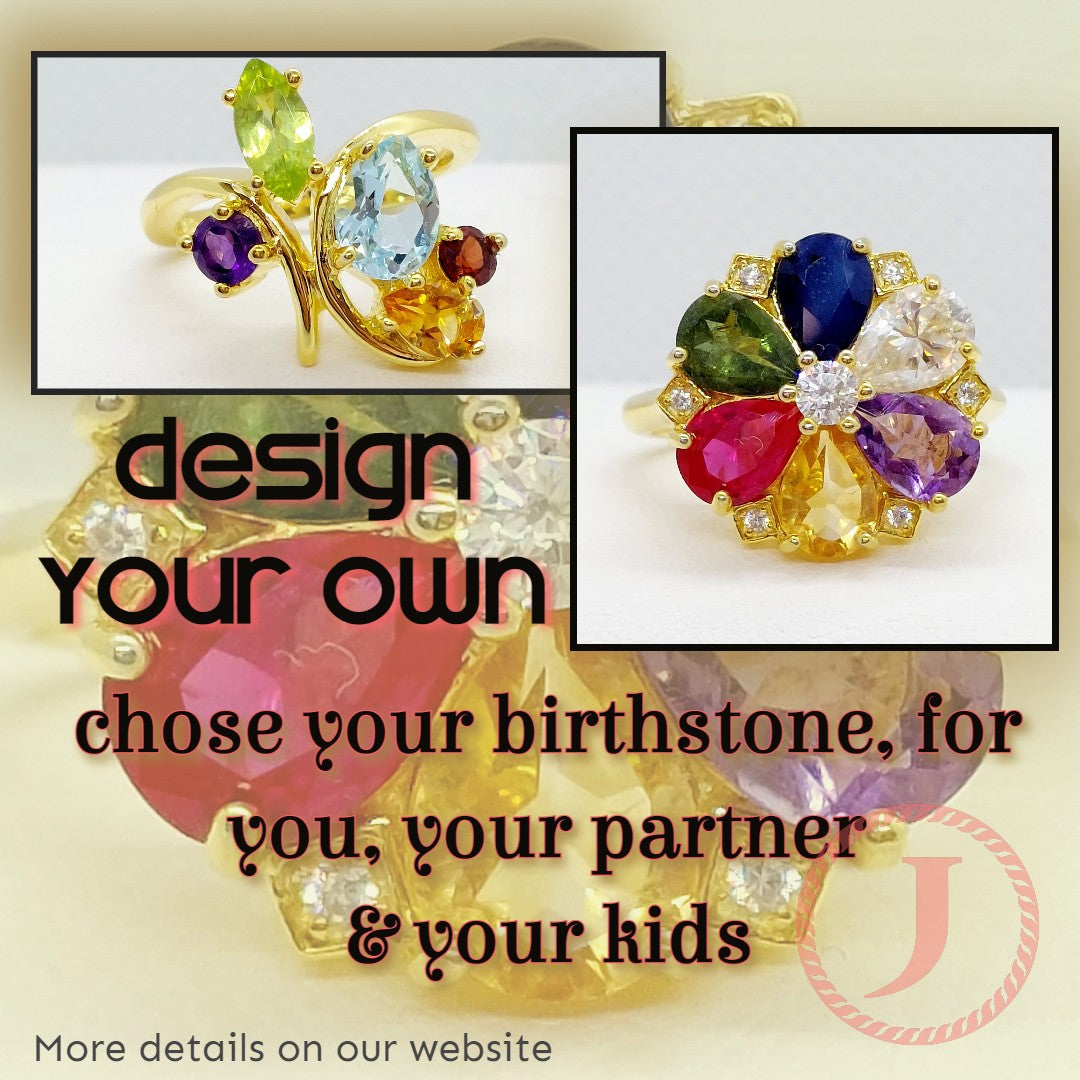 Natural Stone Ring with Topaz, Peridot, Citrine, Amethyst & Garnet in Sterling Silver Gold Plated