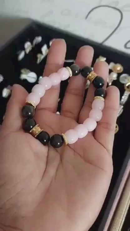 Obsidian and Rose Quartz Bracelet in 10mm Natural Stones