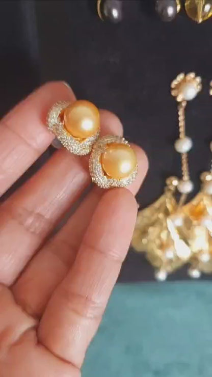 Natural Golden 10mm South Sea Pearl Set in Gold Plated Sterling Silver