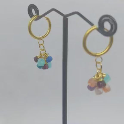Mixed Natural Stones Earrings with Hoop in Gold Plated Stainless Steel