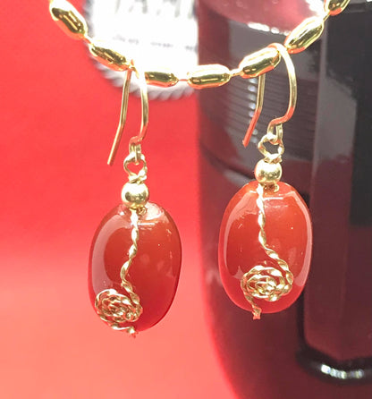 Natural Carnelian Stone Mini Set in Solid 10K Gold