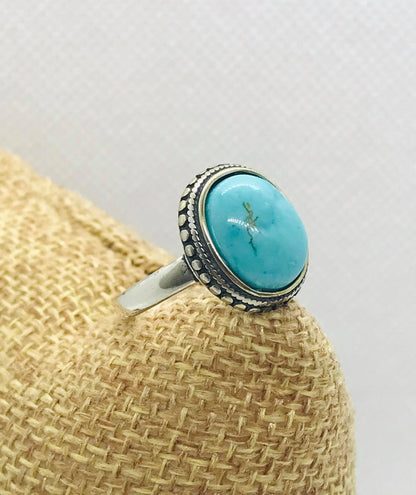 Natural Turquoise Stone Ring - Vintage Style - Sterling Silver