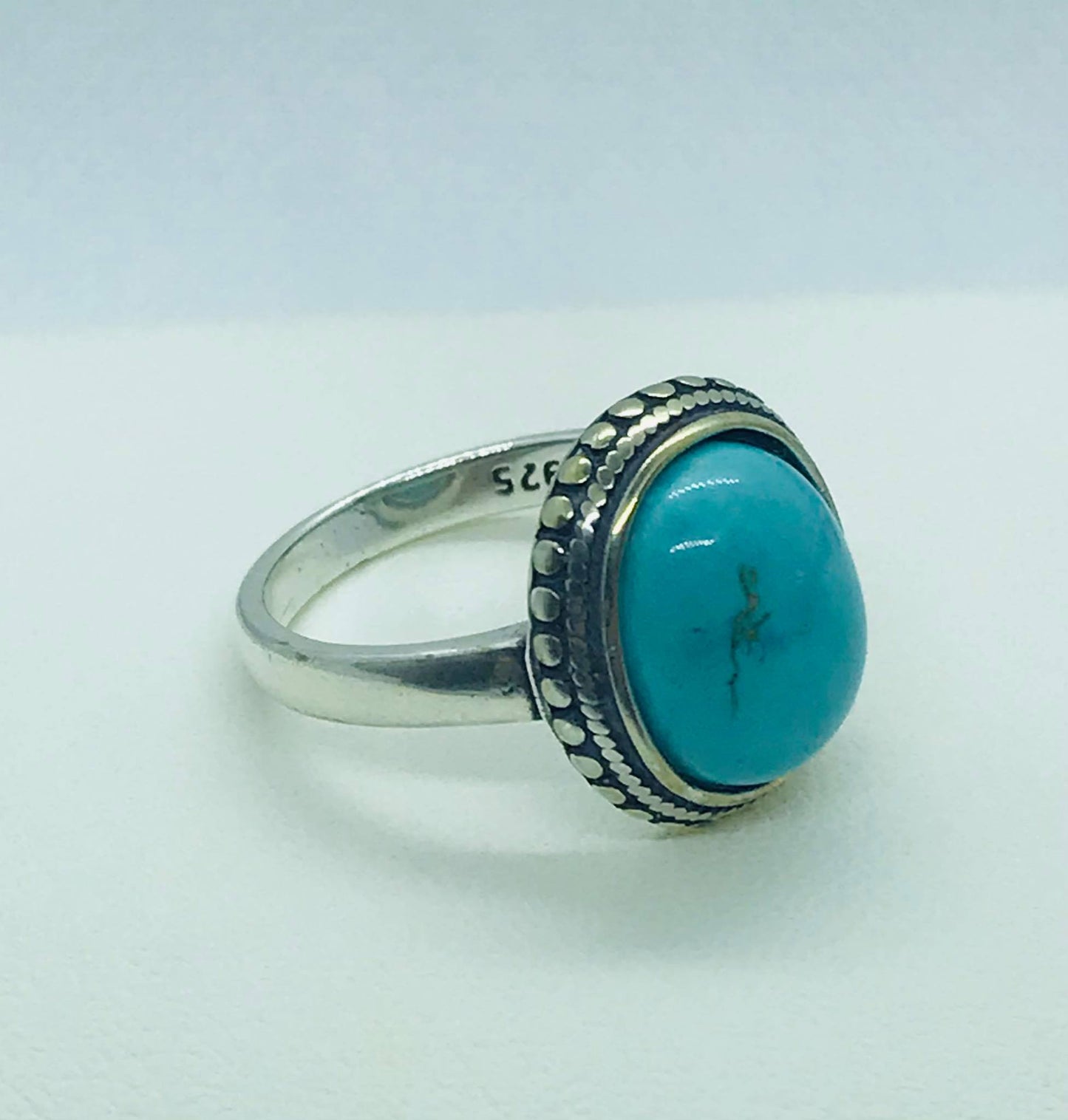 Natural Turquoise Stone Ring - Vintage Style - Sterling Silver