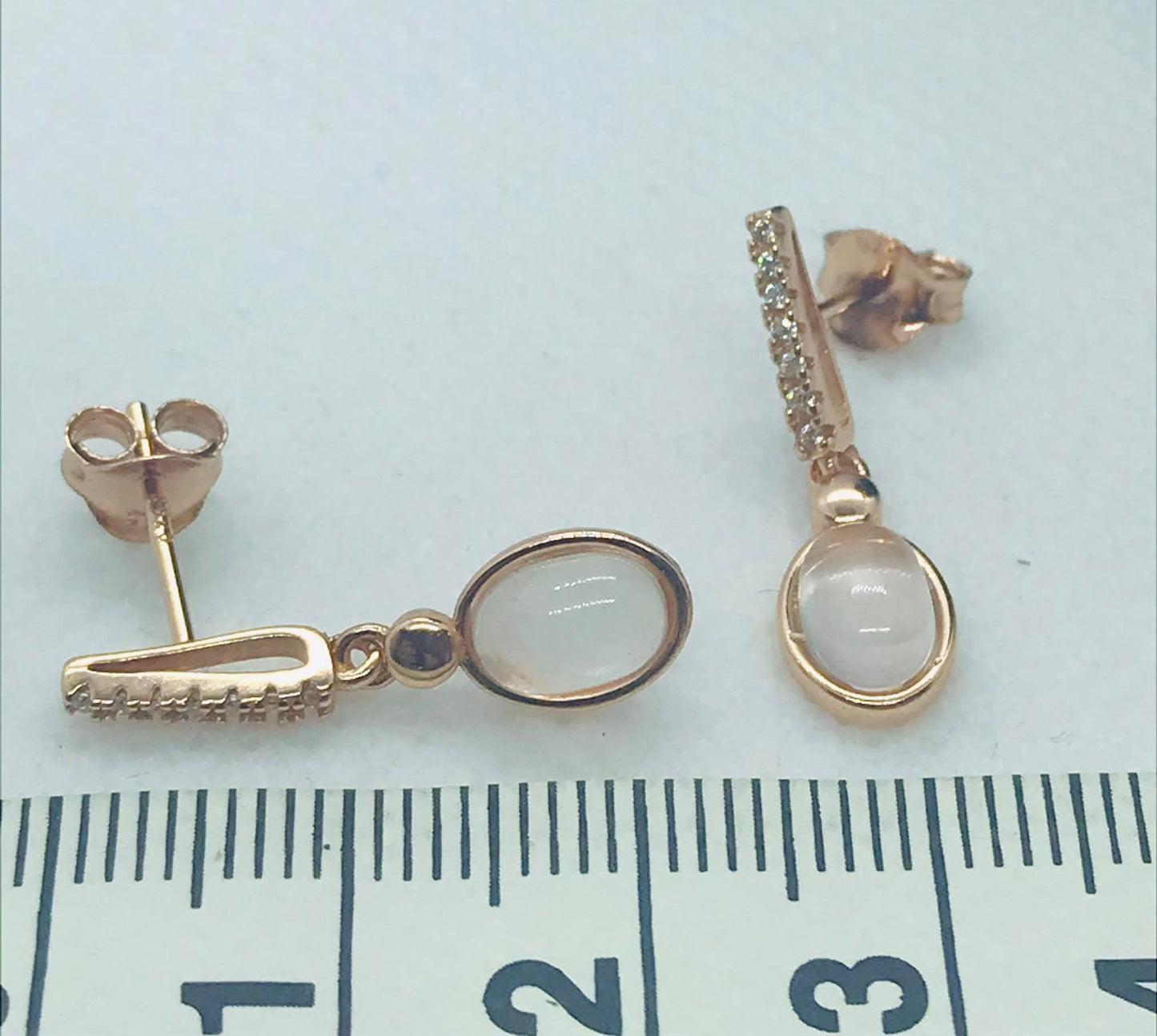 Natural Rose Quartz Drop Earrings - Sterling Silver 18K Rose Gold Plated