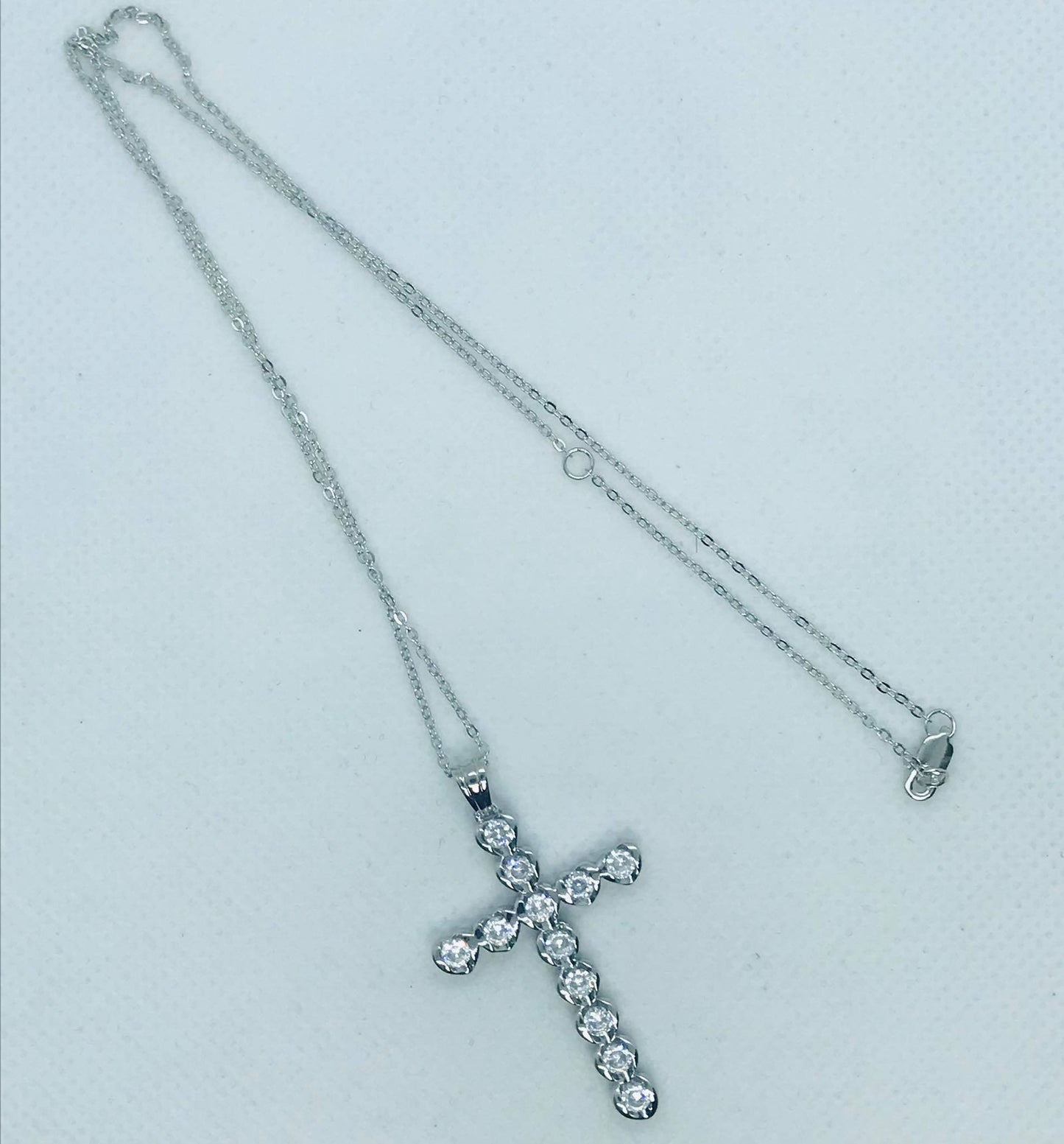 Sona Diamond Cross Pendant - Sterling Silver - Lab Created - Stainless Steel Chain Necklace