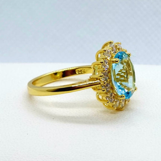 Aquamarine Ring - Gold Plated Sterling Silver - Lab Created