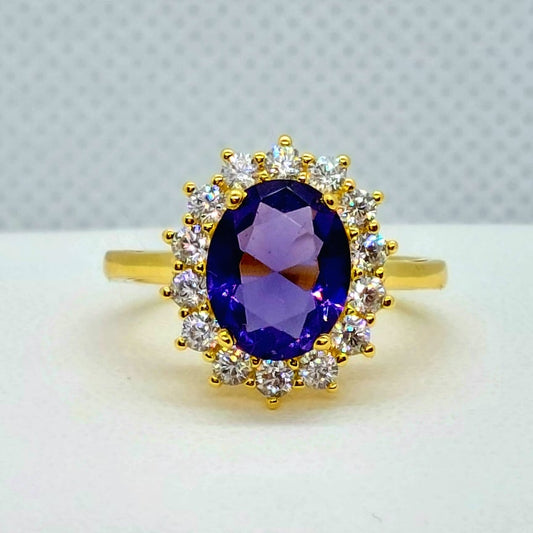 Amethyst Ring - Gold Plated Sterling Silver - Lab Created