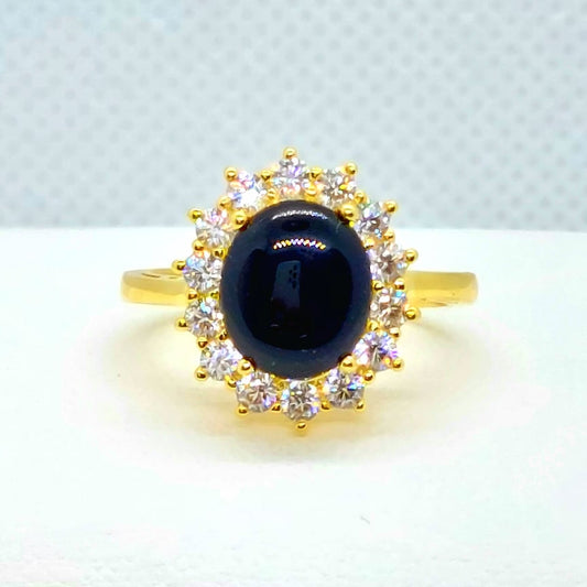 Natural Black Onyx Ring - Gold Plated Sterling Silver