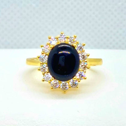 Natural Black Onyx Ring in Gold Plated Sterling Silver