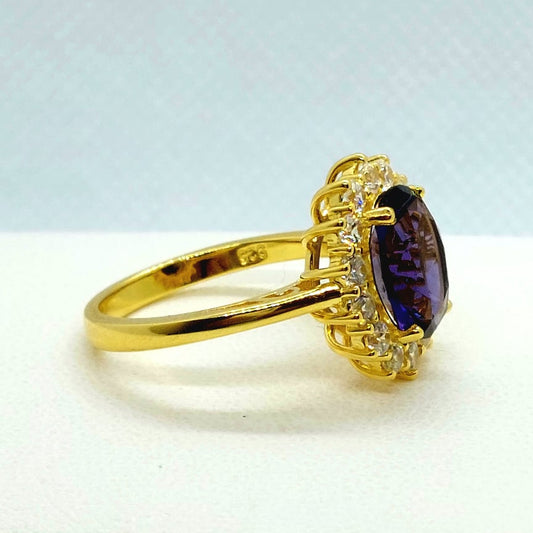 Amethyst Ring - Gold Plated Sterling Silver - Lab Created