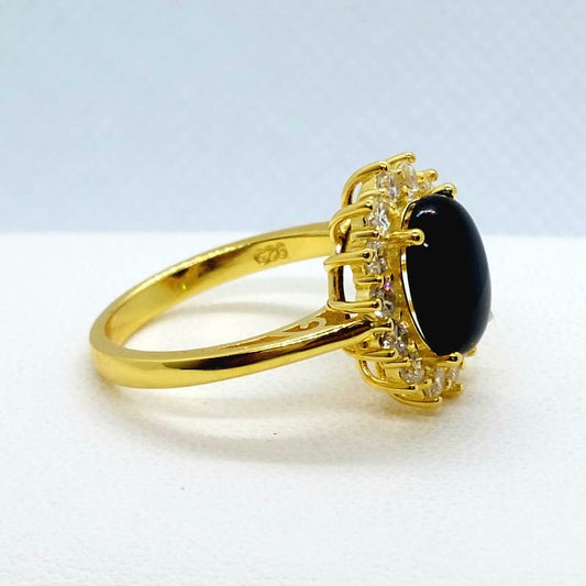 Natural Black Onyx Ring - Gold Plated Sterling Silver