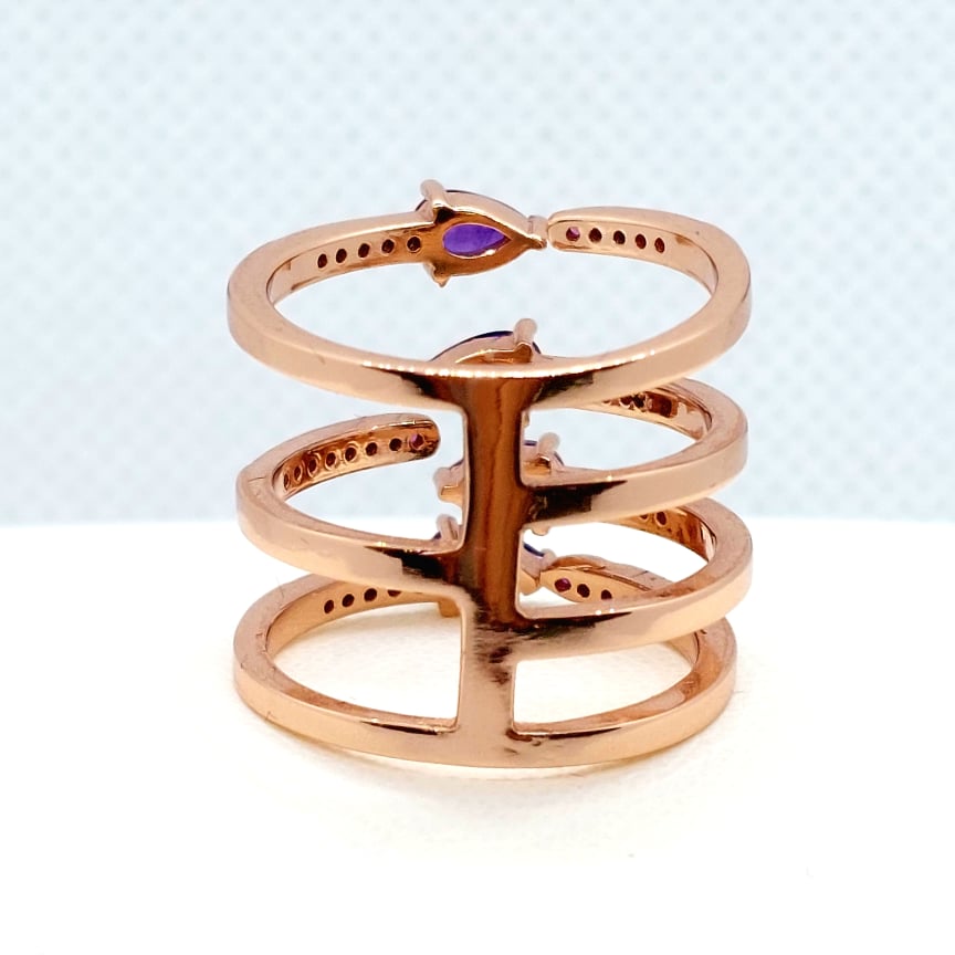 Natural Amethyst Ring - Rose Gold Plated Sterling Silver - Resizable