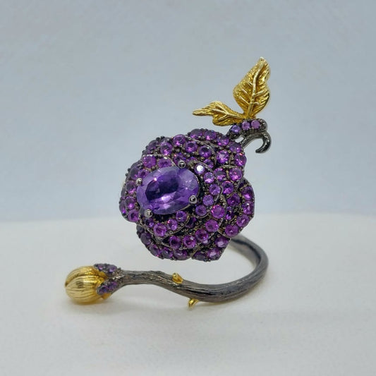Natural Amethyst Ring - Sterling Silver - Resizable