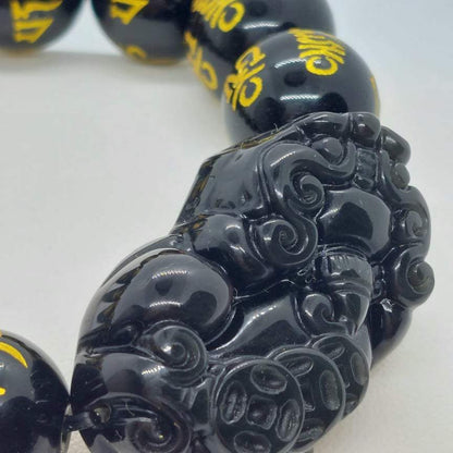 Natural Black Obsidian Feng Shui Bracelet - 14mm