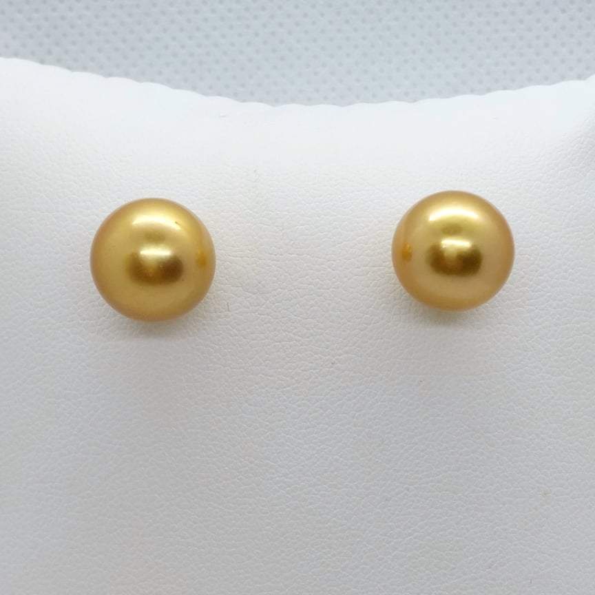 Natural Golden South Sea Pearl Earrings with 13mm Stones in Solid 14K Gold