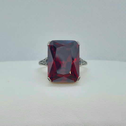 Garnet Ring Sterling Silver Vintage Style Lab Created