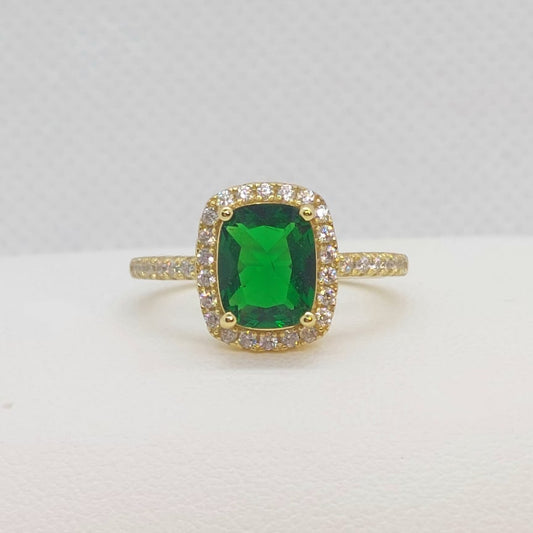 Emerald Ring - Sterling Silver Gold Plated - Lab Created
