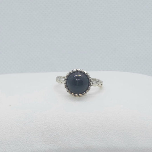 Natural Obsidian Stone Ring - Sterling Silver - Resizeable