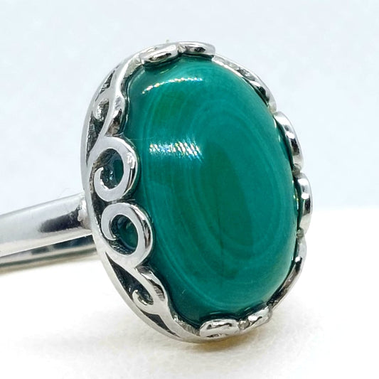 Natural Malachite Stone Ring - Sterling Silver - Resizeable