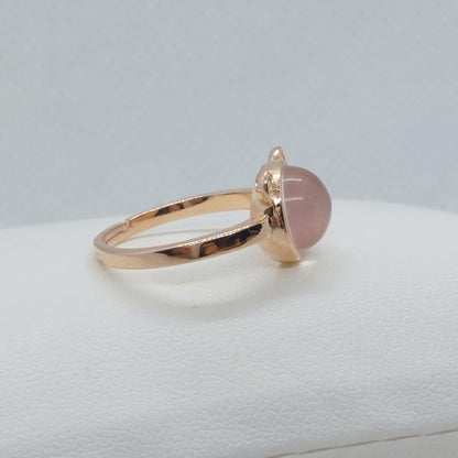 Natural Rose Quartz Ring - Sterling Silver Rose Gold Plated - Resizeable