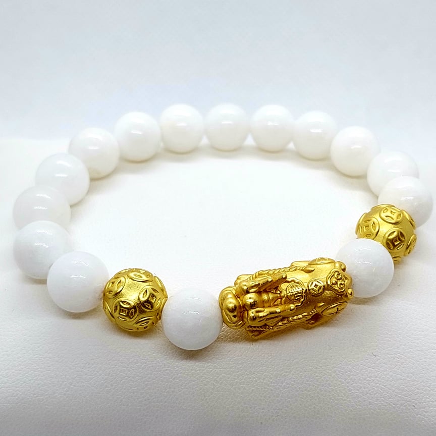 White Porcelain Stone Feng Shui Bracelet in 10mm Stones