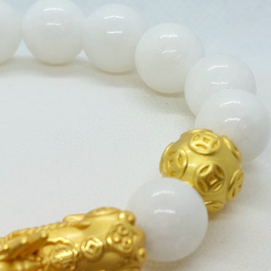 White Porcelain Stone Feng Shui Bracelet in 10mm Stones