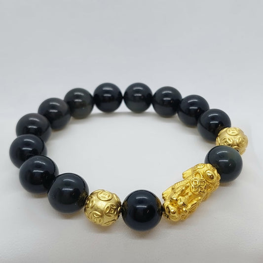 Natural Obsidian Stone Feng Shui Bracelet - 12mm