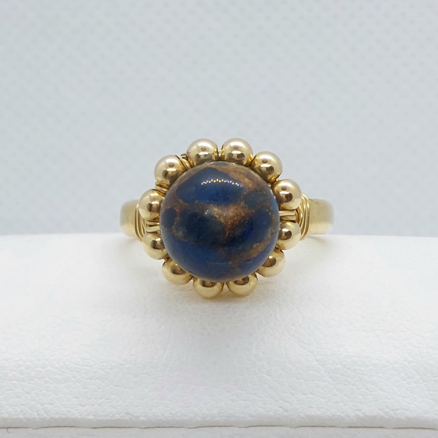 Natural Blue Azurite Ring in Solid 10k Gold