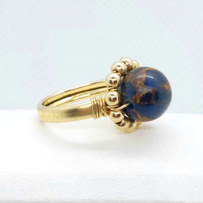 Natural Blue Azurite Ring in Solid 10k Gold