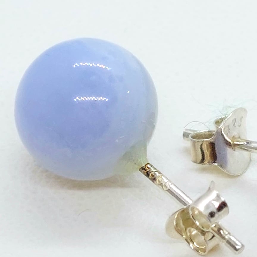 Natural Blue Chalcedony Stud Earrings - 10mm - Sterling Silver