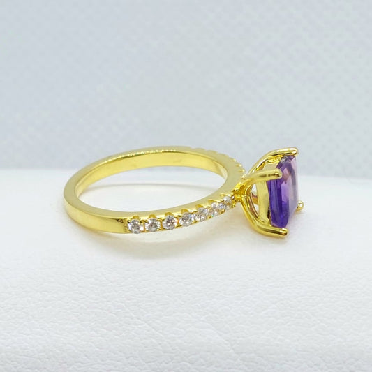 Natural Amethyst Ring - Princess cut 1.1ct - Gold Plated Sterling Silver